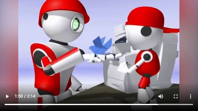 still from a Christmas card animation with father and son robots