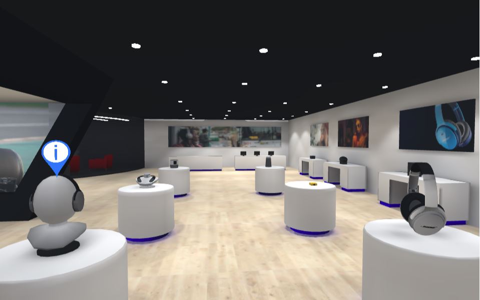 3D store interior where user can walk around and get information about products
